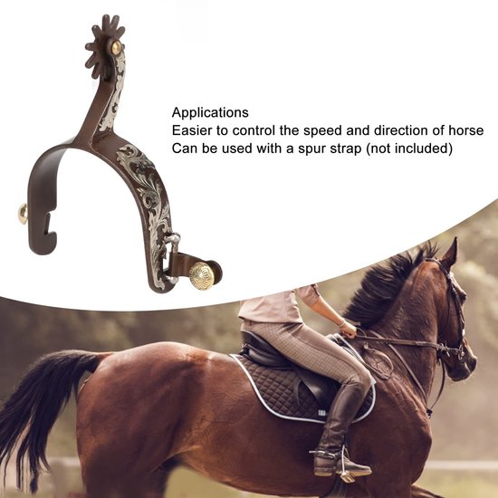 2 Pieces Western Cowboy SpursHandmade Genuine Leather Equestrian Spur with Swivel Gear, Spur Strap Vintage Bronze Low Carbon Steel Riding Accessories for Horse van Merkloos	 — afbeelding 4