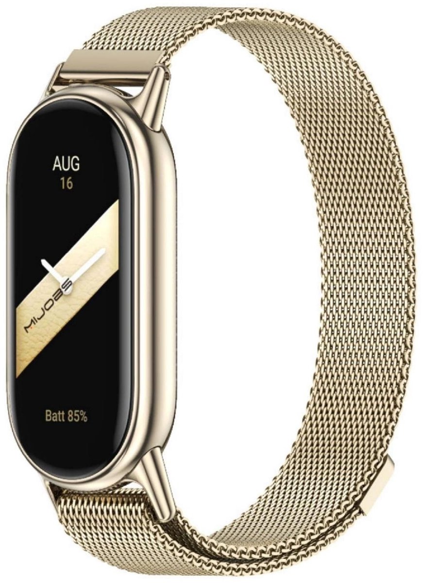 Allecto - Gevlochten Band - Vervangende Roestvrijstalen Band - Slijtvast - Licht Goud - Magnetisch - Geschikt voor Xiaomi Smart Band 9/8 - Kleur Li...