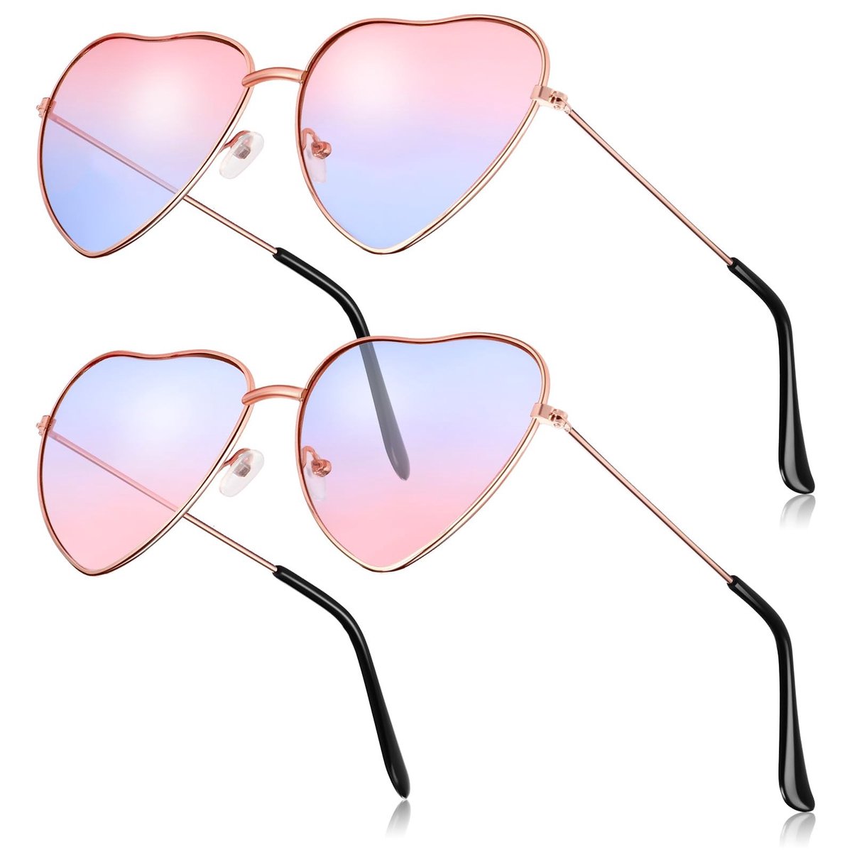 Allecto - Zonnebril - Retro hippy stijl - Hartvormig ontwerp - Vintage look - Geschikt voor dames en heren - Kleurverloop in blauw en roze