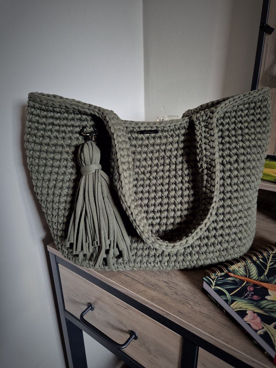 Handgemaakte Gehaakte Shopper Tas – Groen | Duurzame Tote Bag met Voering & Binnenvak