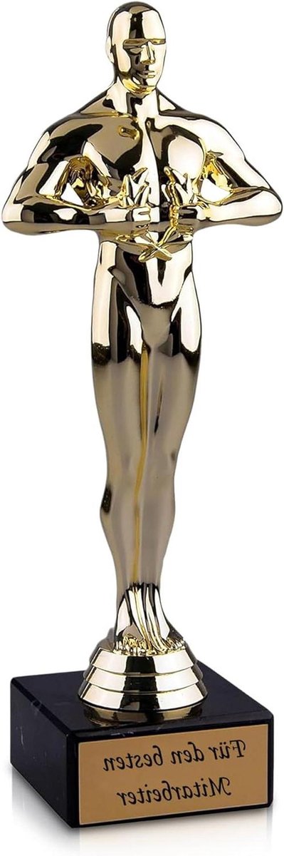 Gouden Beker Trofee - Winnaarsfiguur - Medewerker Waardering - Gegraveerd Schild - 24 cm - Goud Zwart