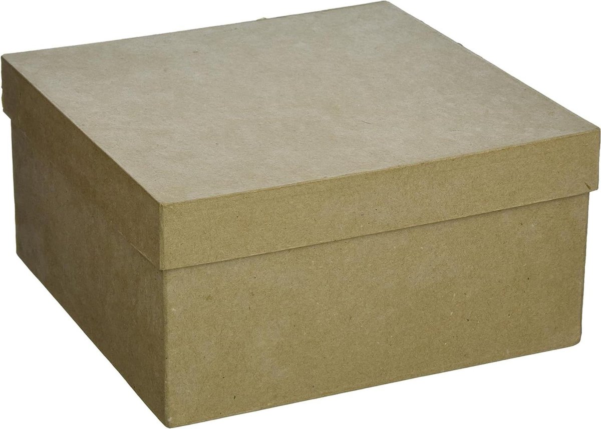 Papieren Maché Doos - Knutseldoos Vierkant - Decoreren en Knutselen - Met Deksel - 9x9x10 cm - Niet gespecificeerd