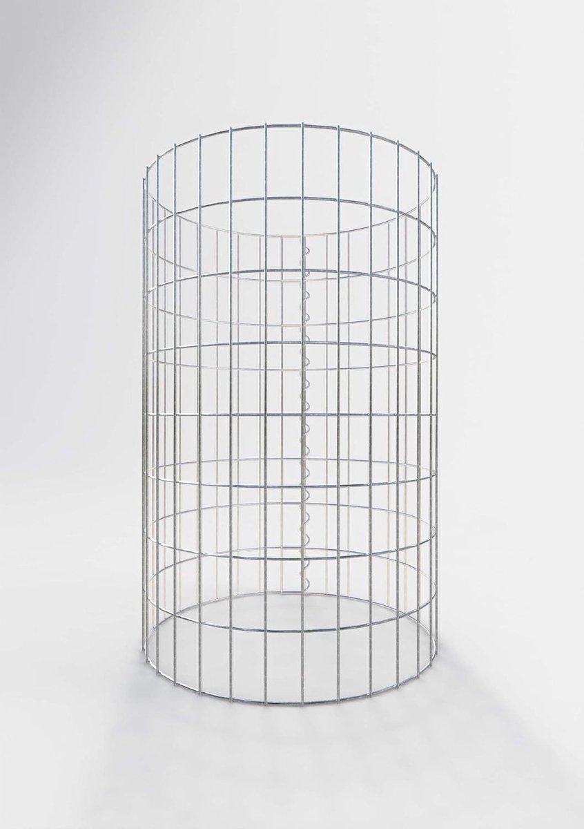 Vulbare steenkorf - Draadmand zuil - Tuin decoratie - Galvanisch verzinkt - 80 cm hoog - Zilverkleurig
