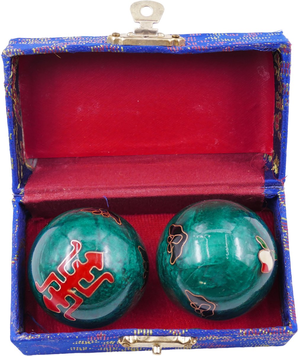 Meridiaankogels Long Life symbool - Boading Balls 4 cm. - Groene Chinese Gezondheidskogels