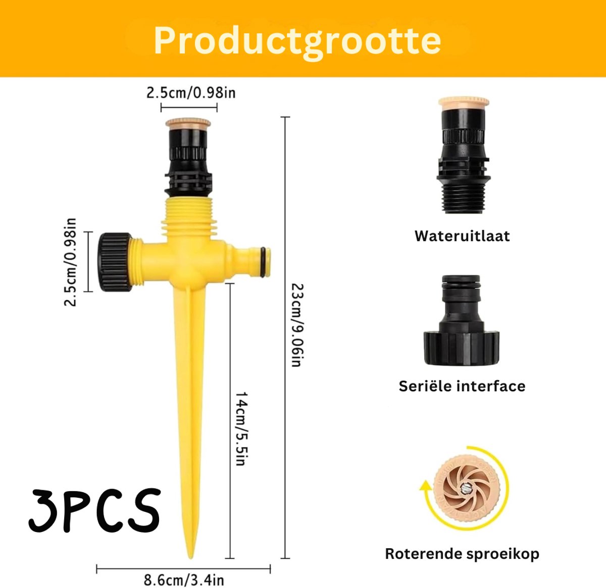 HEZIVO® Sectorsproeier - Tuinsproeier - Cirkelsproeier - Gazonsproeier - 360 Graden Draaibaar - 3 Stuks