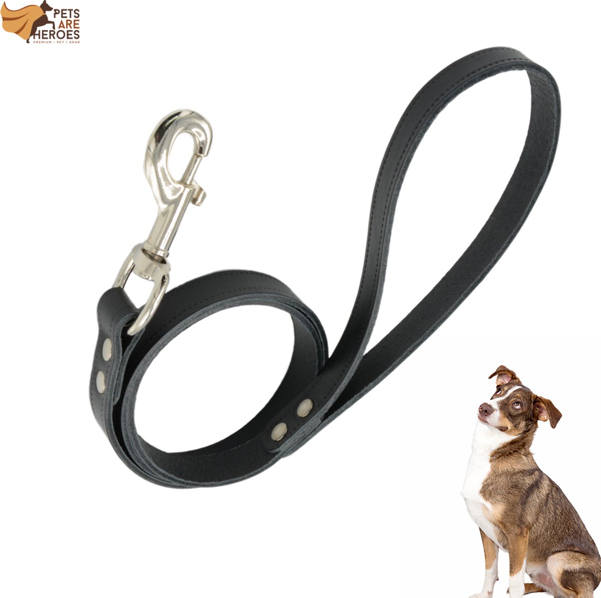 Pets Are Heroes Lederen Hondenriem - Zwart - 1m x 2cm