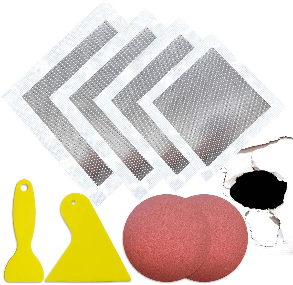 Wandreparatie Set - Gatenvuller Muur - Muren Herstellen - Zelfklevend Aluminium - 5/10/15/20 cm - Wit