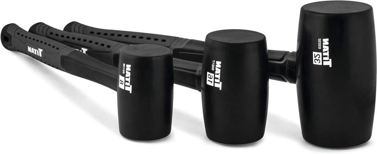Rubberen Hamerset - Slaghamer set - Beschermend Slagwerk - Niet-markerende Kop - 3-delig - Zwart