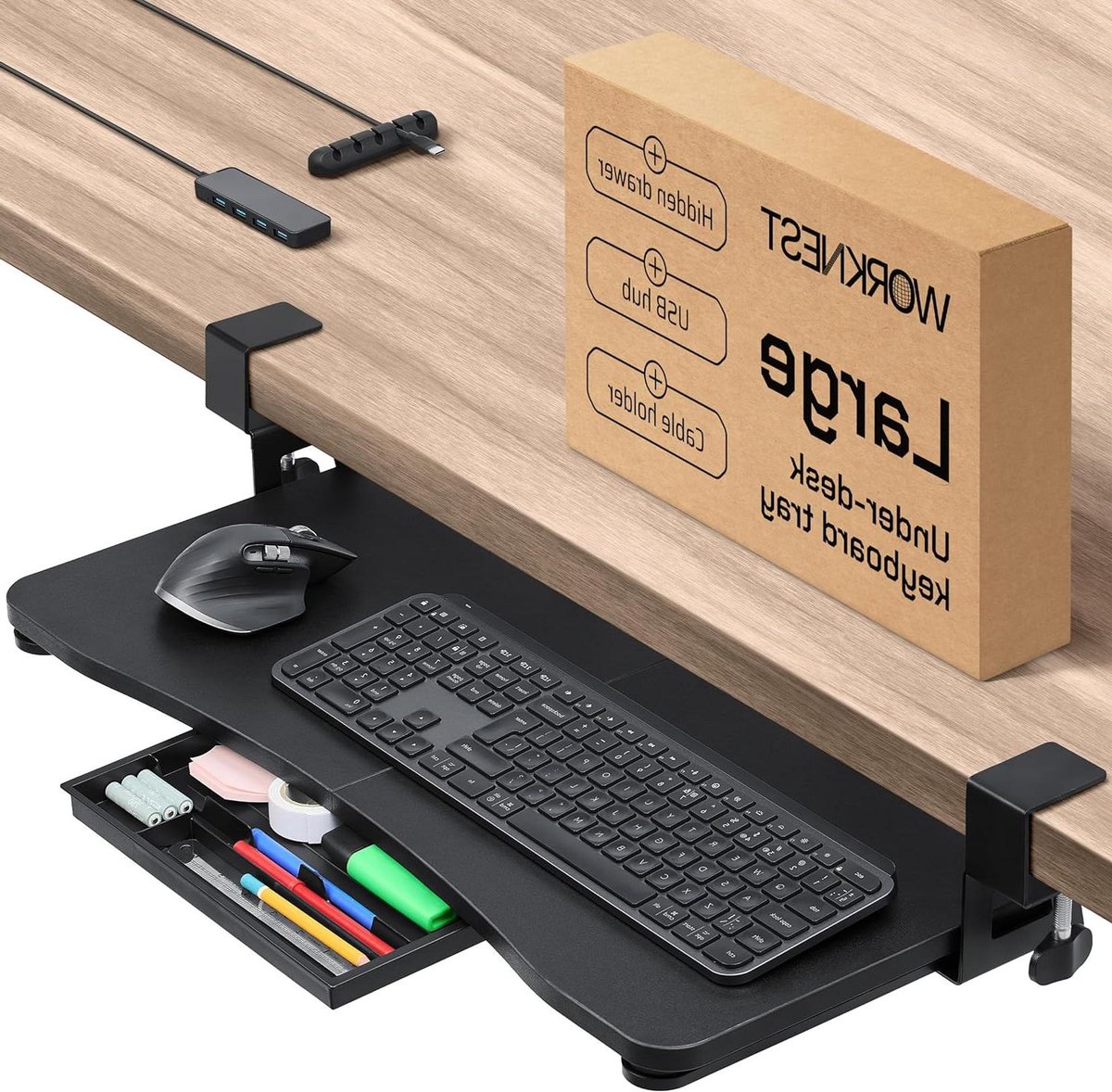 Toetsenbordlade Onder Bureau - Uitschuifbare Lade - Bureau Organisatie - Verstelbare C-Klemmen - Tot 1.5 Inch Dik - Zwart