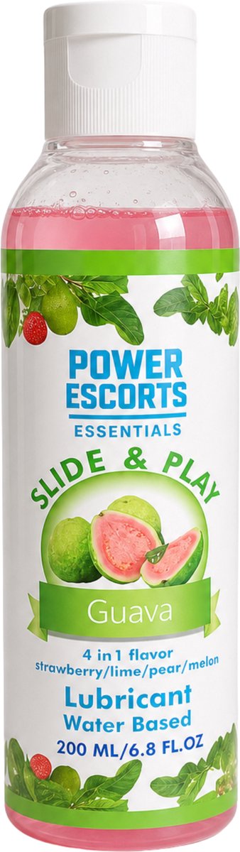 Glijmiddel op Waterbasis 200 ml – Guava Smaak Mix van Aarbei Peer Limoen Meloen – Power Escorts Slide & Play