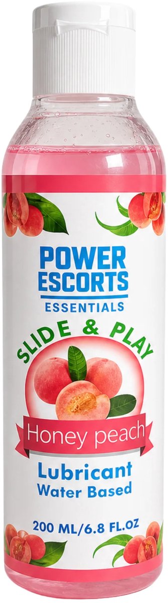 Glijmiddel op Waterbasis 200 ml – Honey Peach Smaak – Power Escorts Slide & Play – Geschikt voor Condooms
