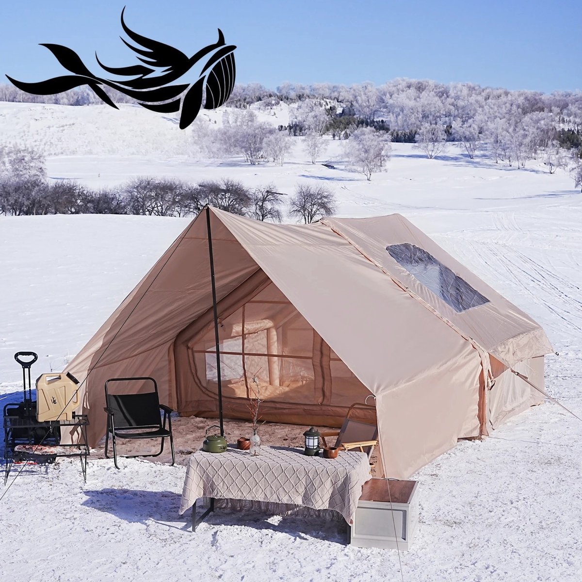 Damenzo - Opblaasbare tent - Tent - Kamperen - Kampeertent 5 - 8 personen - Camping - Vakantie - Afmeting 300x410x200cm - Khaki – foto 3