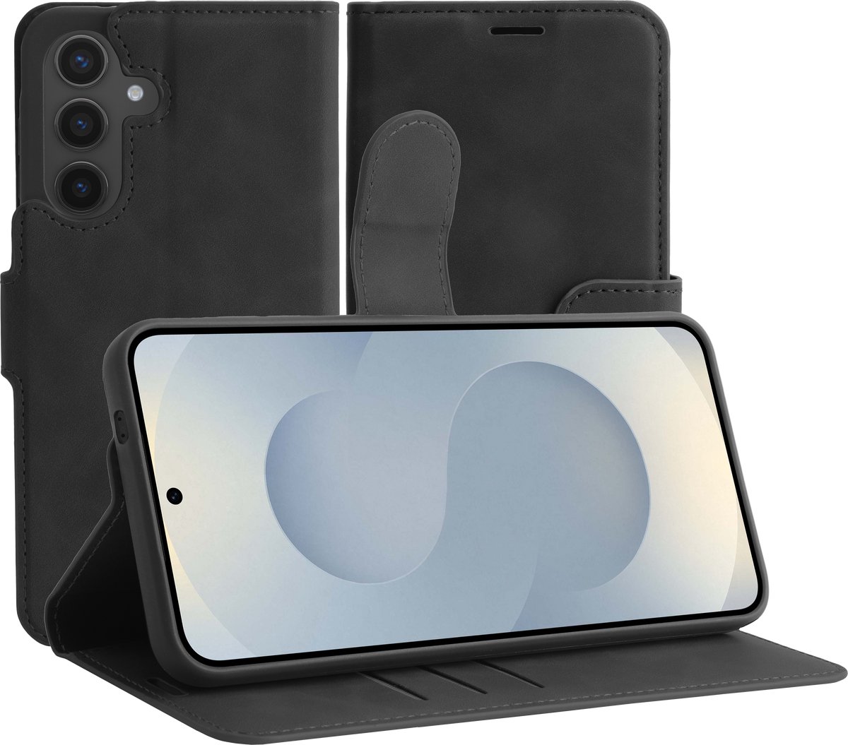 Just in Case hoesje geschikt voor Samsung Galaxy S25 Hoesje met Pasjeshouder - Premium Bookcase - Zwart