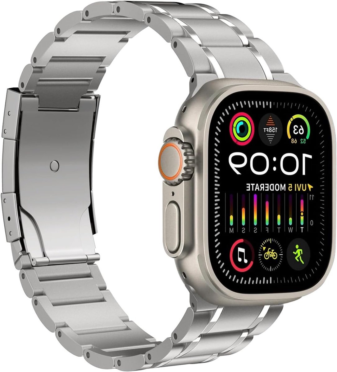Titanium Horlogeband voor Apple Watch Ultra en Series - Stijlvolle Vervangband voor Mannen met Vouwsluiting, Geschikt voor 49mm, 46mm, 45mm, 44mm, 42mm - Duurzaam en Elegant Design