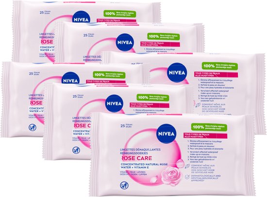 NIVEA Micellair Reinigingsdoekjes Bio Rozenwater - Make-up Remover Doekjes - Rozenwater - Hydrateert en Verzacht - Pro-Vitamine B5 - 6x 25 stuks