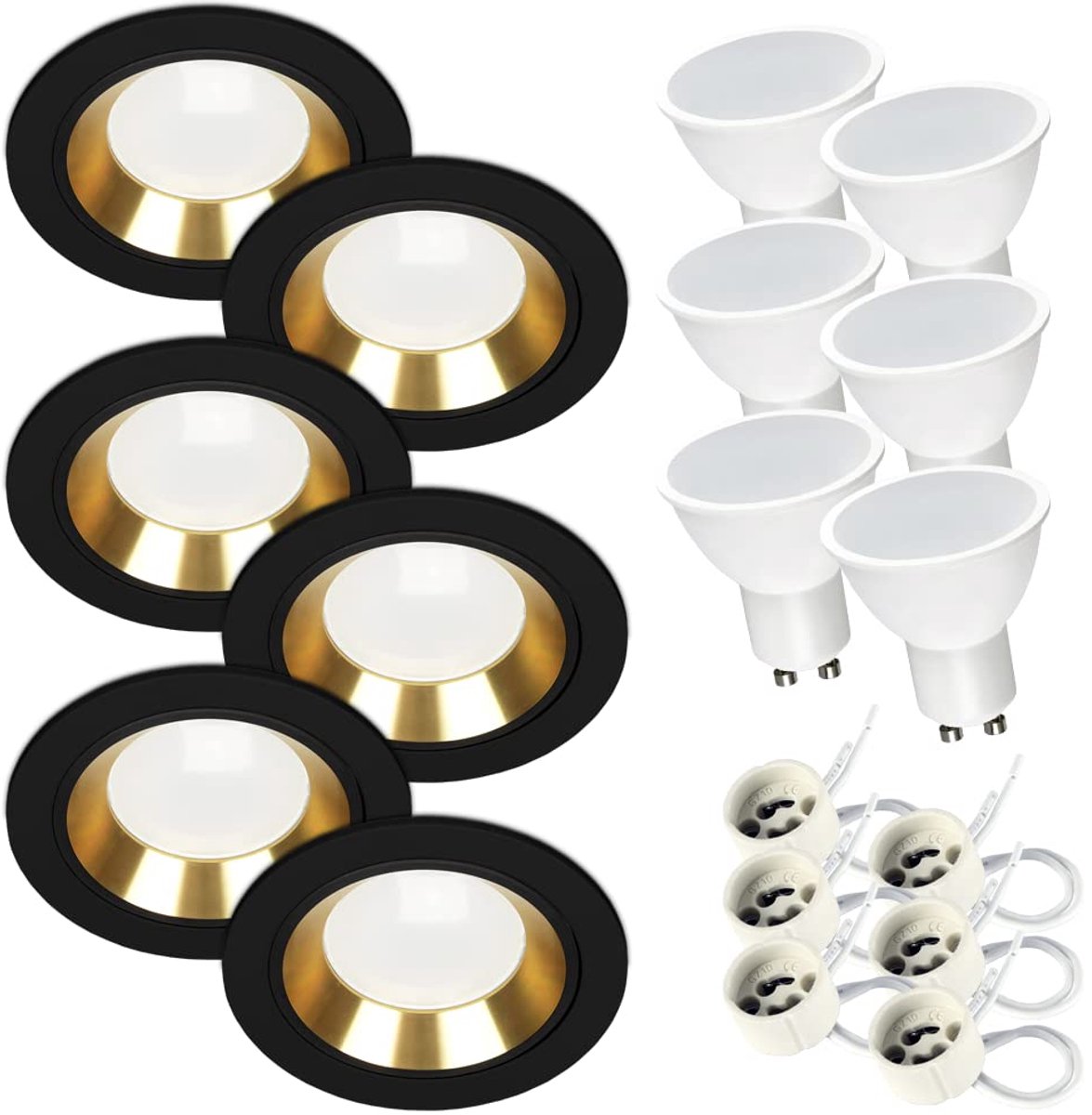Kwazar Luminaire inbouwspot SET 6x GU10 inbouwlamp 7W neutraal wit plafondspot IP20 inbouwspot keuken woonkamer FOY zwart met ring BK/GD inbouwframe