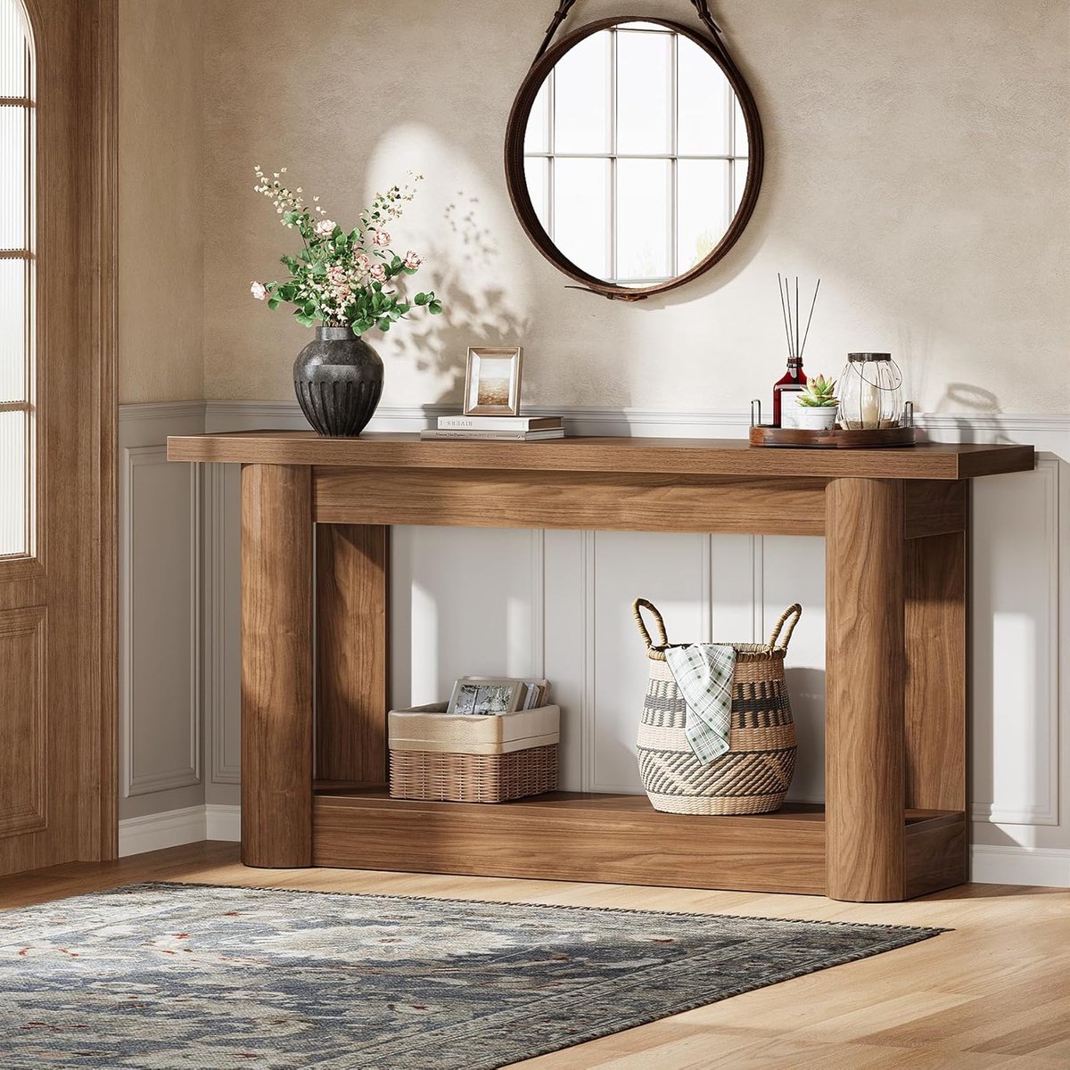 Consoletafel 160 x 35 x 85 cm Landelijke Stijl Smalle Banktafel / Haltafel / Entry Table in Natuurlijke Houtlook – Dader