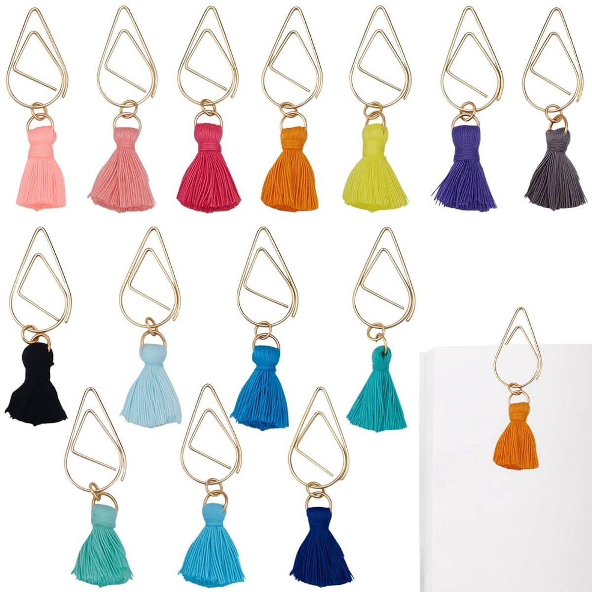 Allecto - Gouden Paperclips - Originele Mini Bladwijzers - Katoenen Tassel - Kantooraccessoires - Schoolbenodigdheden - Handig en decoratief - Gesc...