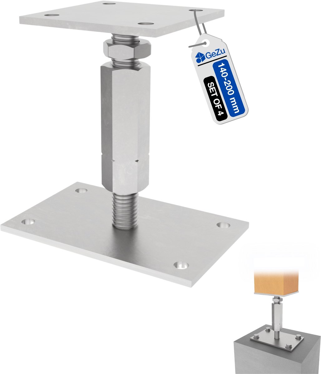 GEZU IMPEX Paalhouder Hoogte Verstelbare Gegalvaniseerd Set van 4 80 x 80 mm paaldragers paalsteun paalvoet
