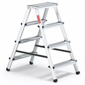 Baulich Aluminium vouwladder dubbelzijdig - 4 treden met antislip platform - huishoudladder werkhoogte 241 cm, draagvermogen 120kg