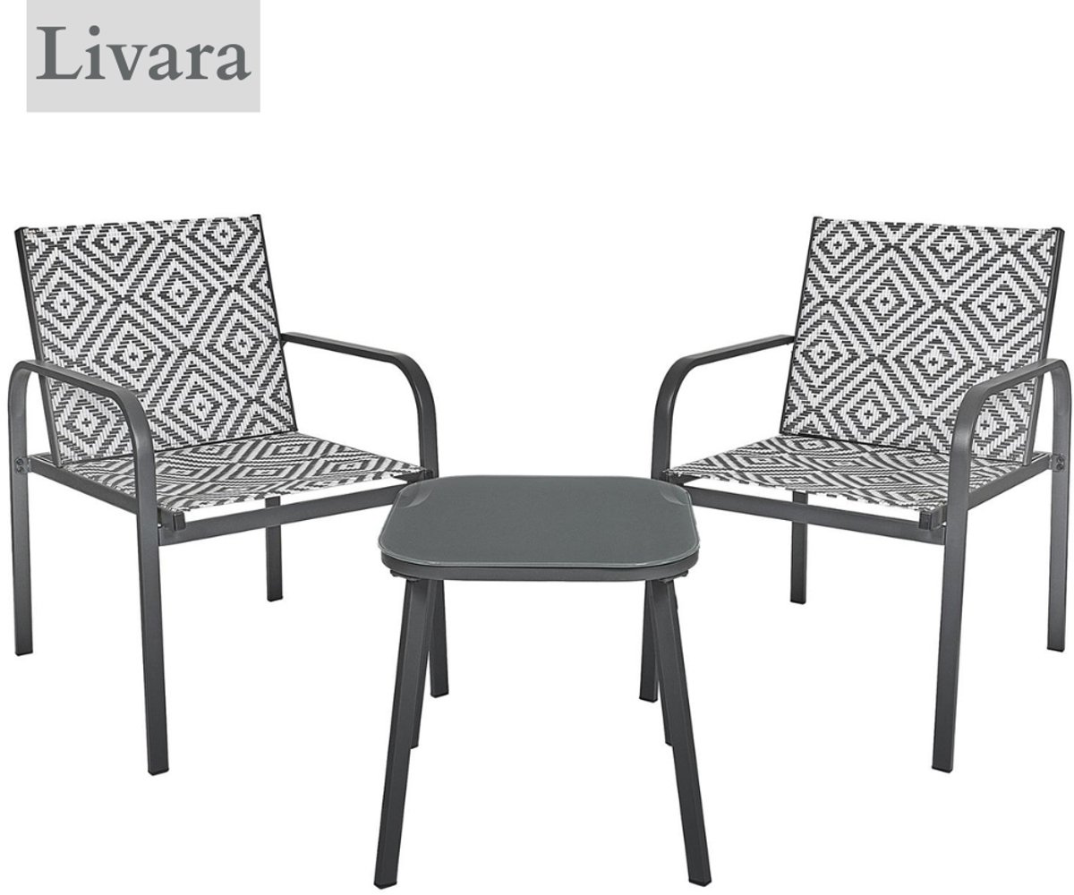 HIXA Tuinset - 3-delig - Grijs - Bistroset - Tuintafel - met Stoelen - 2 Personen - Balkonset - 2 Persoons - Loungeset - Table de Jardin - LIVARA