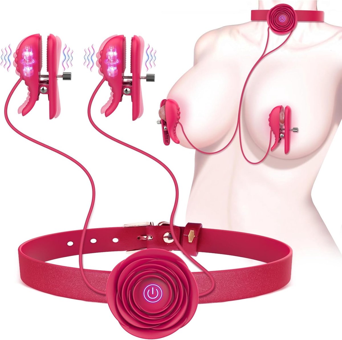 Daity Nippelspeeltjes & Vibrator met BDSM Rozenketting – Nippelklemmen voor Vrouwen en Koppels – Verstelbare Nippelclips met Vibratie en BDSM Choker – Voor Intense Borst- en Tepelstimulatie