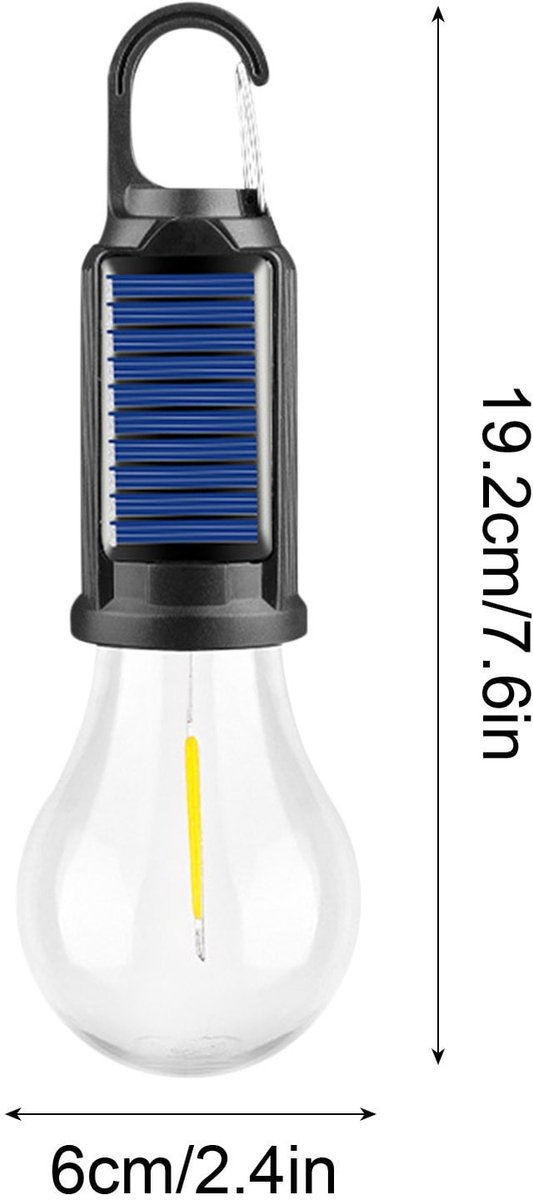 Op zonne-energie werkende, oplaadbare campinglamp, 5 hangende LED-lampjes, USB-C opladen, IPX4 waterdicht, inclusief afstandsbediening, warm wit licht. — afbeelding 2