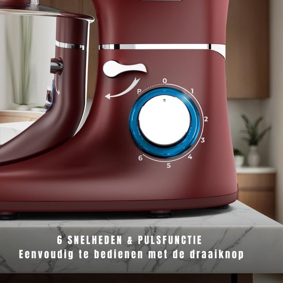 YOR® Deegmachine - Elektrische Deegmixer - Keukenmixer - 6,2L - Mixen en Mengen- Rood - 38cm x 24cm x 32cm ; 6.34 kg van Yor — afbeelding 4