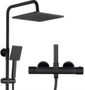 Auralum Max Regendouche - Ø 25.4 cm - Regendouche en Handdouche - Inclusief thermostaatkraan - 15 cm hartafstand - Doucheset - Verstelbare douchestang 88-124 cm - Zwart