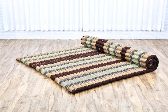 Opvouwbaar Matras - Japanse Futon Vloerbed - Ontspanning en Slaap - Kapok Gevuld - 190x145 cm - Bruin — afbeelding 4