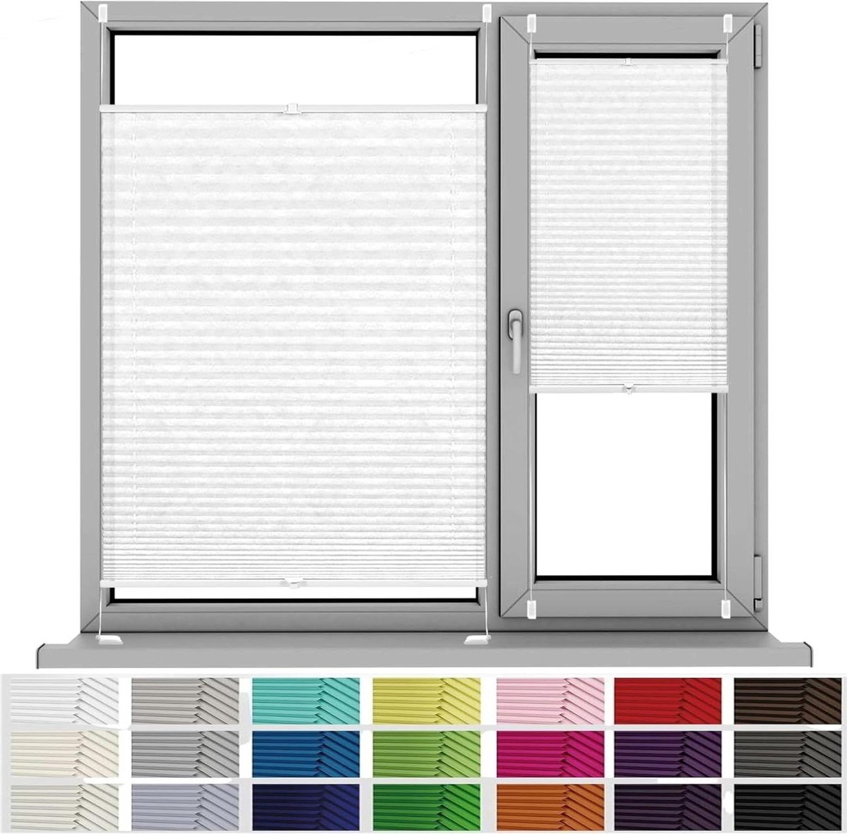 Plissé Gordijn - Zonwering Raam - Privacy Creëren - Zonder Boren - 72 x 75 cm - Wit