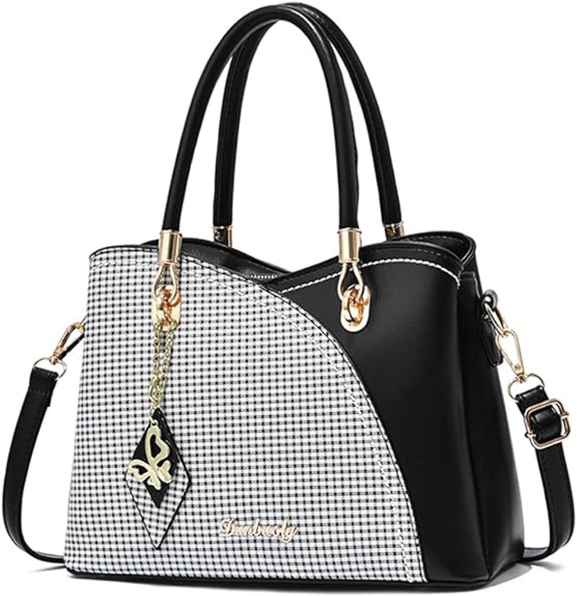 MODENUIT Handtassen - Dames Tas Colour Block Tas Schoudertas Met Meerdere Vakjes Voor Sleutels, Kaarten En Cosmetica, Leer, Zwart