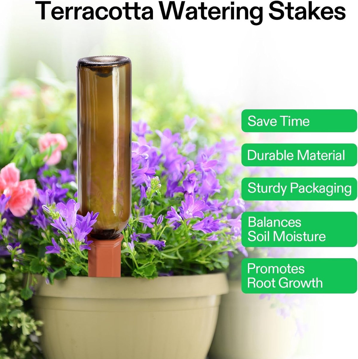 6 Stuks - Waterdruppelaar Keramiek - Terracotta - Watergeefsysteem planten - Beregening Voor Kamerplanten - Bewateringssysteem - Druppelsysteem - Waterdruppelaar Voor Planten - Zelfbewatering - Voor binnen en buitenplanten in vakantiewoningen thumbnail 4