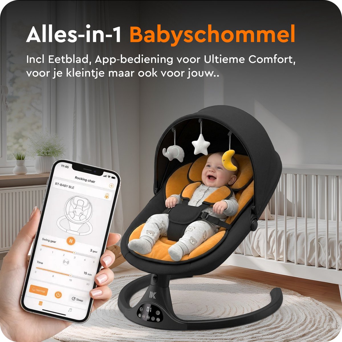 Khido Elektrische Babyschommel - App & Bluetooth thumbnail 5