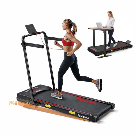 Funlife F4 Walking Pad Loopband met 7% Helling - Inklapbaar 4-in-1 - 1-12 km/u - Bluetooth App, 12 Programma’s & Handgrepen - Stil voor Thuis en Kantoor