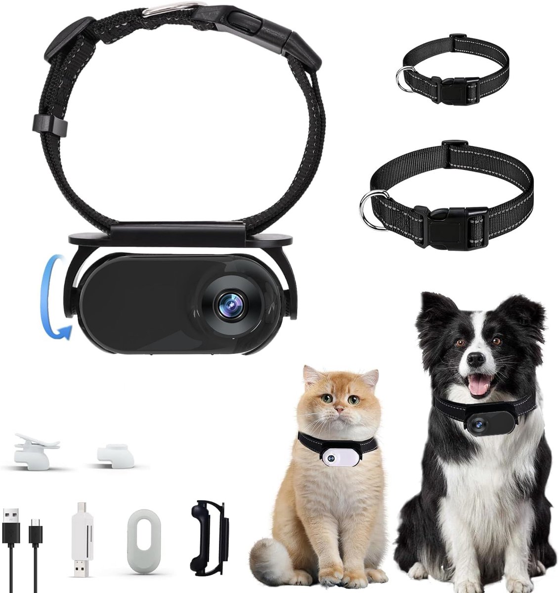 Hoogwaardige 1080P draadloze huisdiercamerahalsband, geschikt voor het opnemen van video's, kleine bewegingscamera, geschikt voor huisdierbenodigdheden/-artikelen, zonder wifi-functie - 32G - zwart