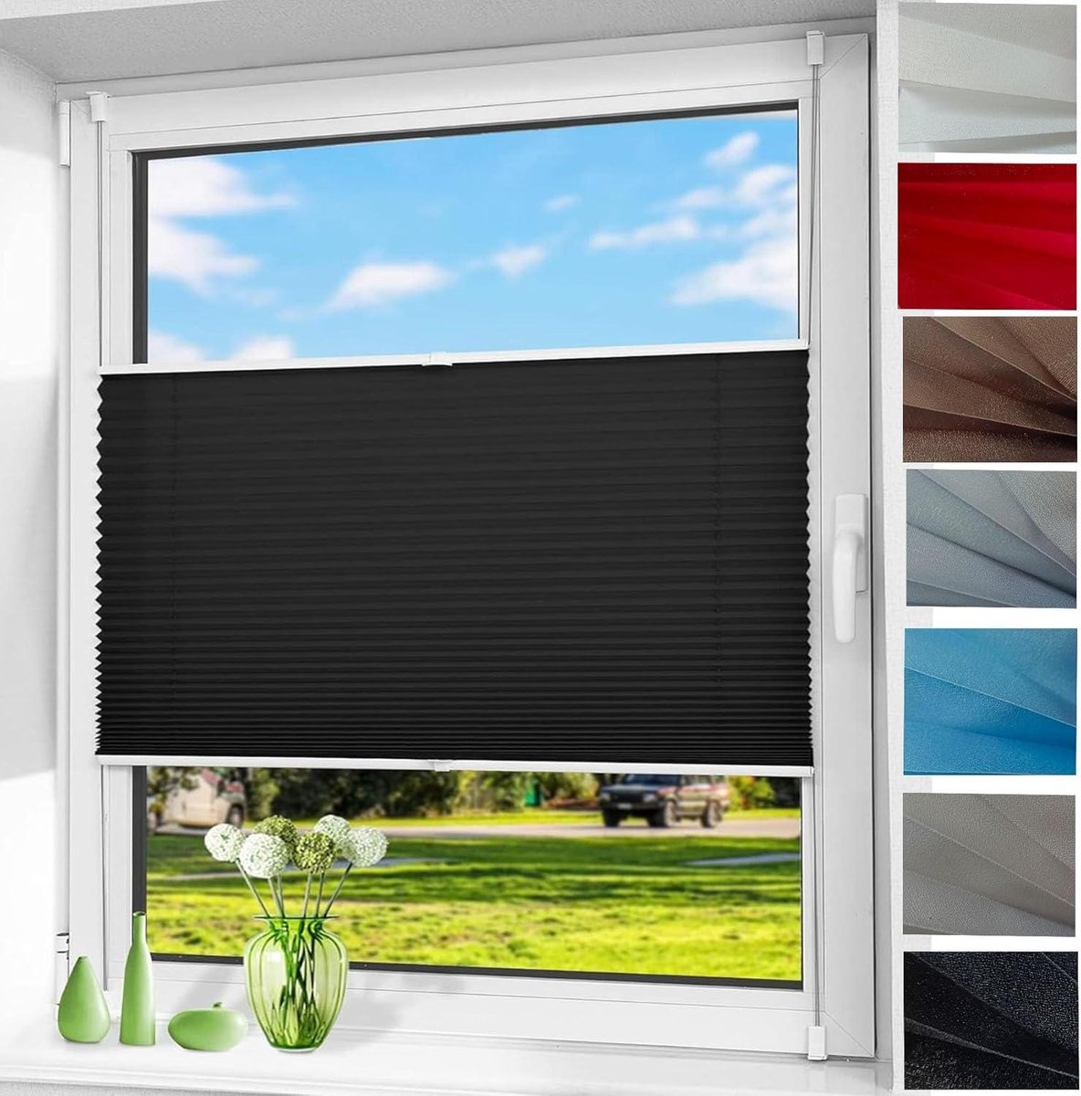 Plisségordijn - Jaloezie - Privacy in huis - Montage zonder boren - 55 x 200 cm - Zwart