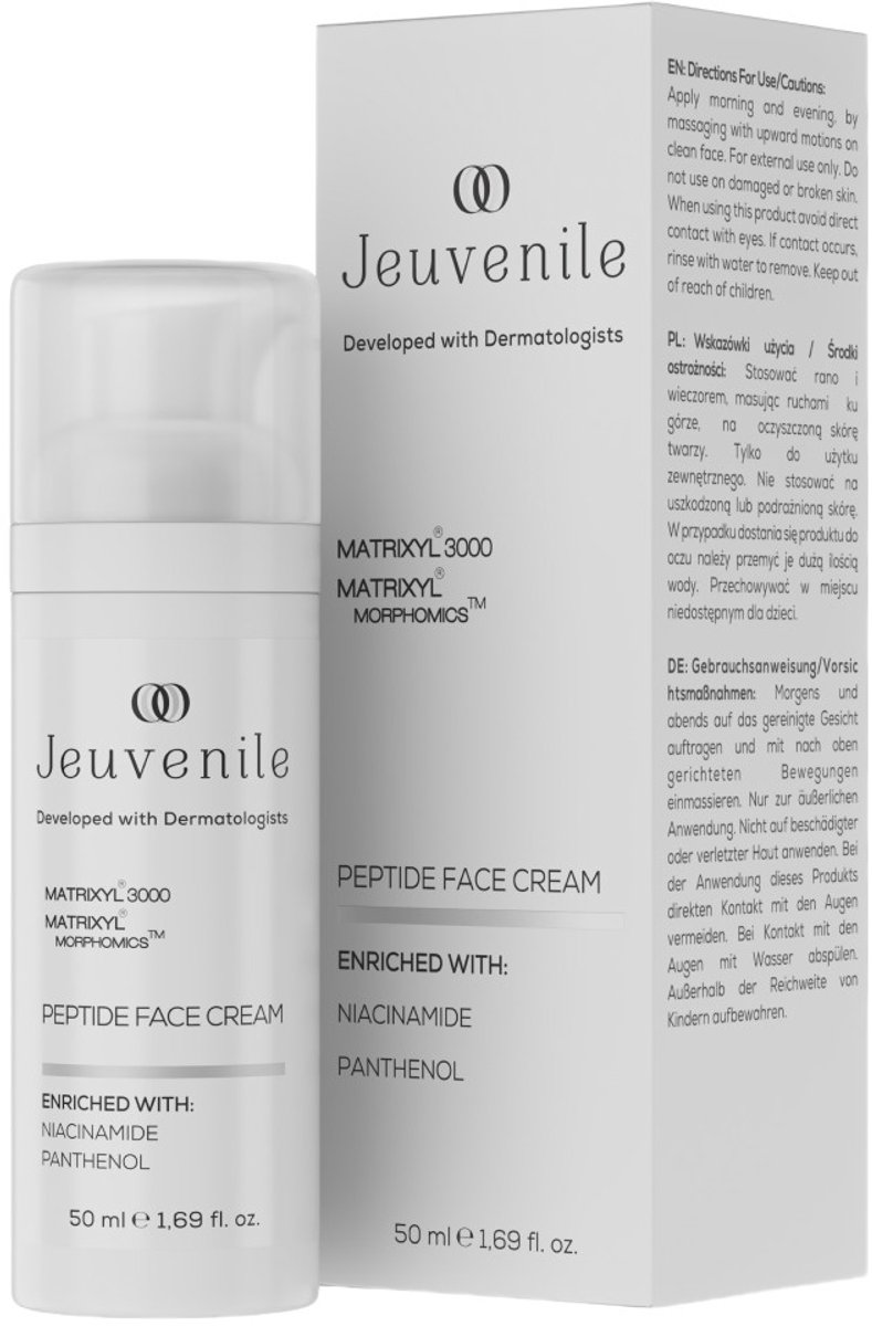 Jeuvenile Peptide Gezichtscrème, Huidverstevigend, voor een Stralende Teint, Antirimpelformule, Hydrateert en Maakt de Huid Glad, Geschikt voor Alle Huidtypes, 50 ml