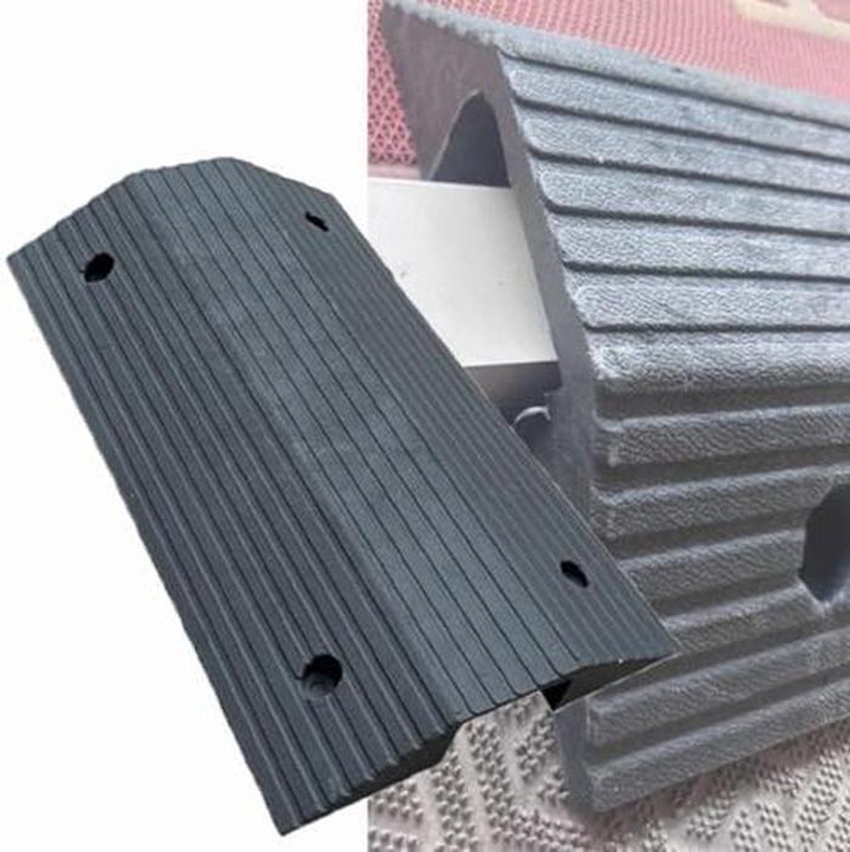 Drempelhelling Rubber - Oprijplaat Brug - Barrièrevrij Maken - Antislip Structuur - 40x40x8 cm - Zwart