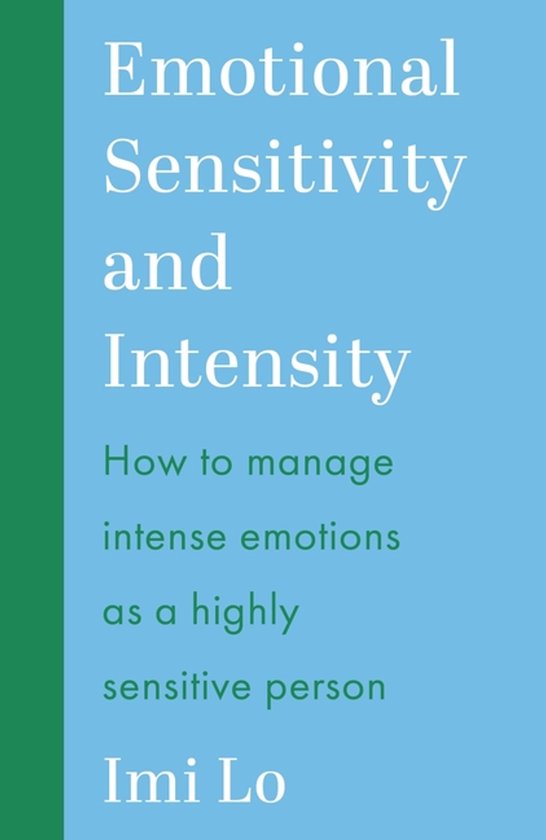 Boekomslag "Emotional Sensitivity and Intensity" met blauwe achtergrond en groene tekst.