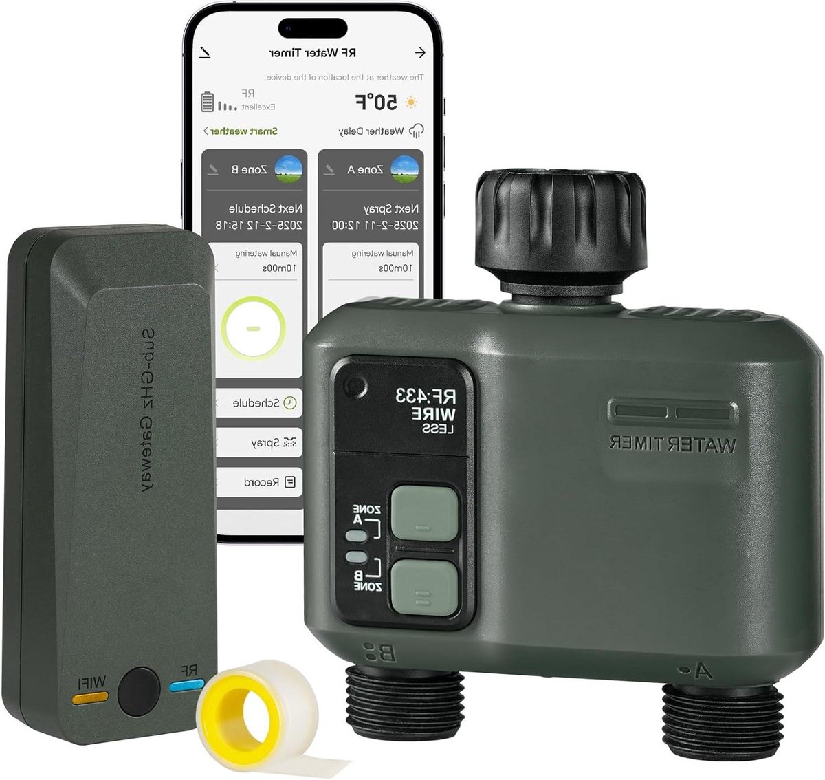 Irrigatie Timer - Kraan Controller - Automatisch Water Geven - Wifi & RF433 - 2 Zones - Groen