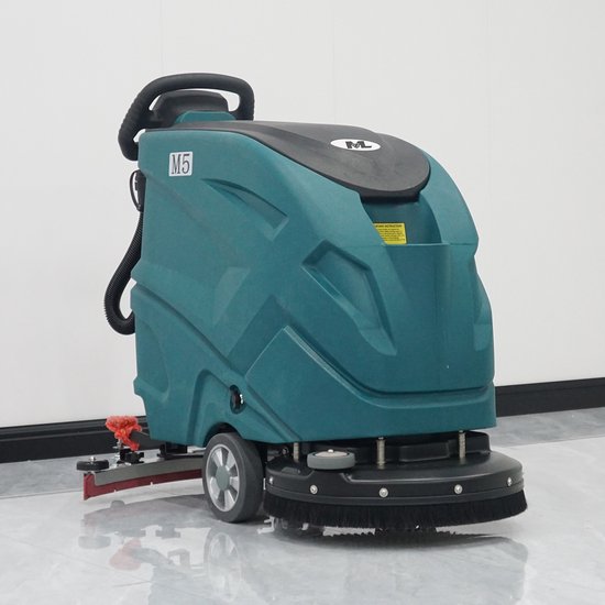 Turquoise MZL M5 schrobzuigmachine met "M5" logo en borstel.