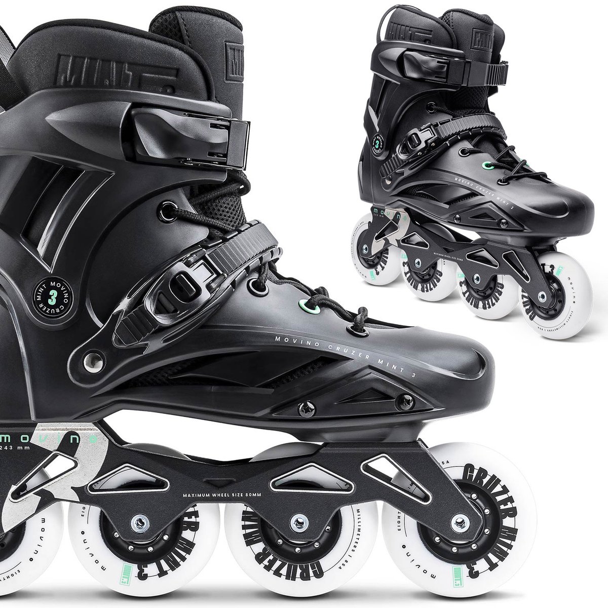 Movino Cruzer MINT3 Inline Skates Skeelers Lagers ABEC-9 Draagkracht tot 100 kg Zwart
