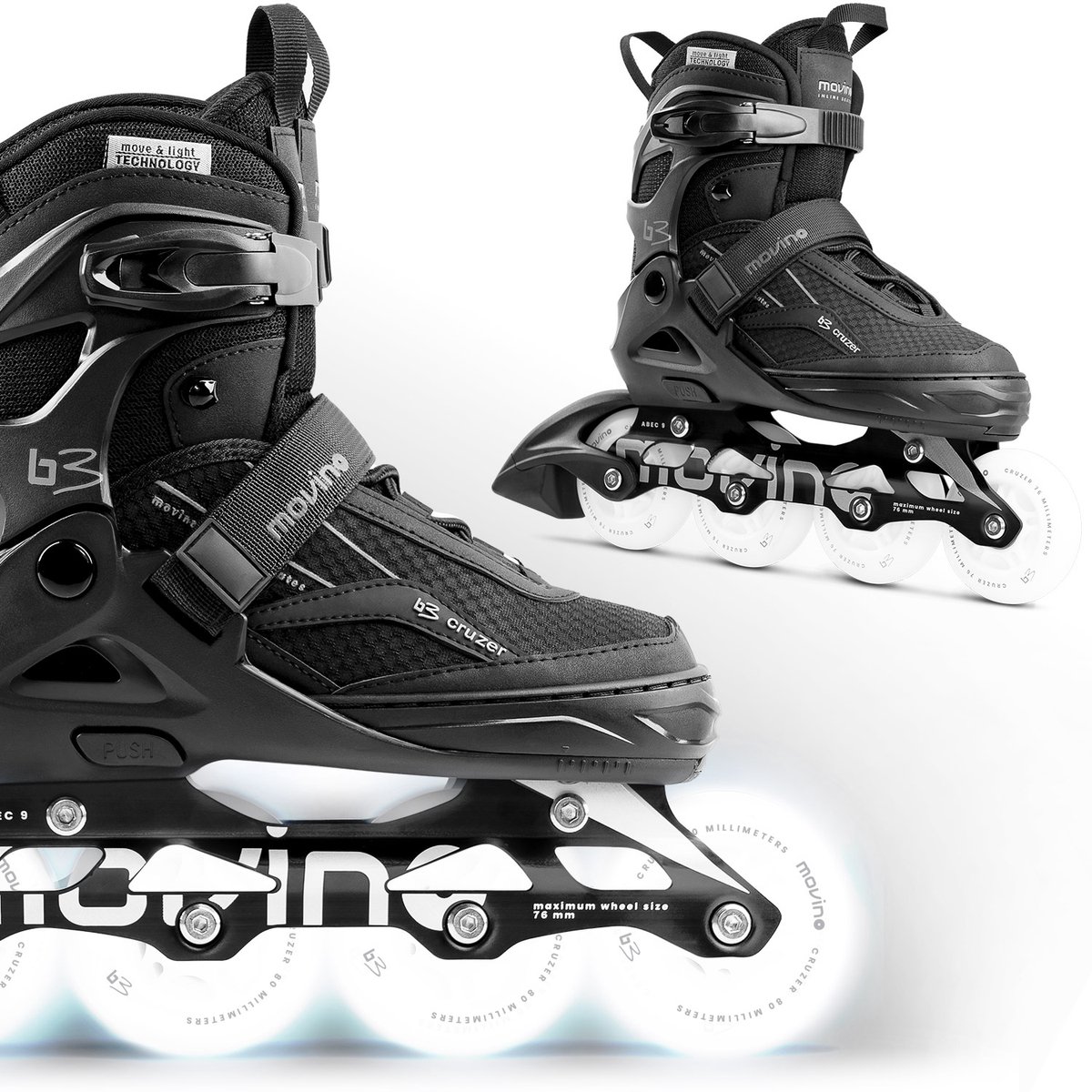 Movino Cruzer B3 Inline Skates Skeelers Lagers ABEC-9 Draagkracht tot 100 kg Verstelbare Zwart