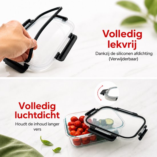 Boîtes de préparation de repas Organess - Boîtes de conservation - Boîtes de congélation - 10 pièces - 5x1040ML & 5x 370ML - Sans BPA - Glas - Couvercle sans BPA