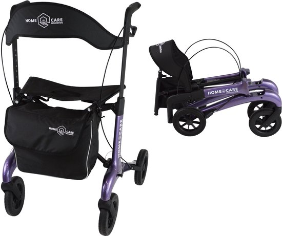 Homecare Ultra lichtgewicht Carbon Rollator - Slechts 5,8 kg - Dubbel opvouwbaar- met Reistas- tot 150 kg- Paars