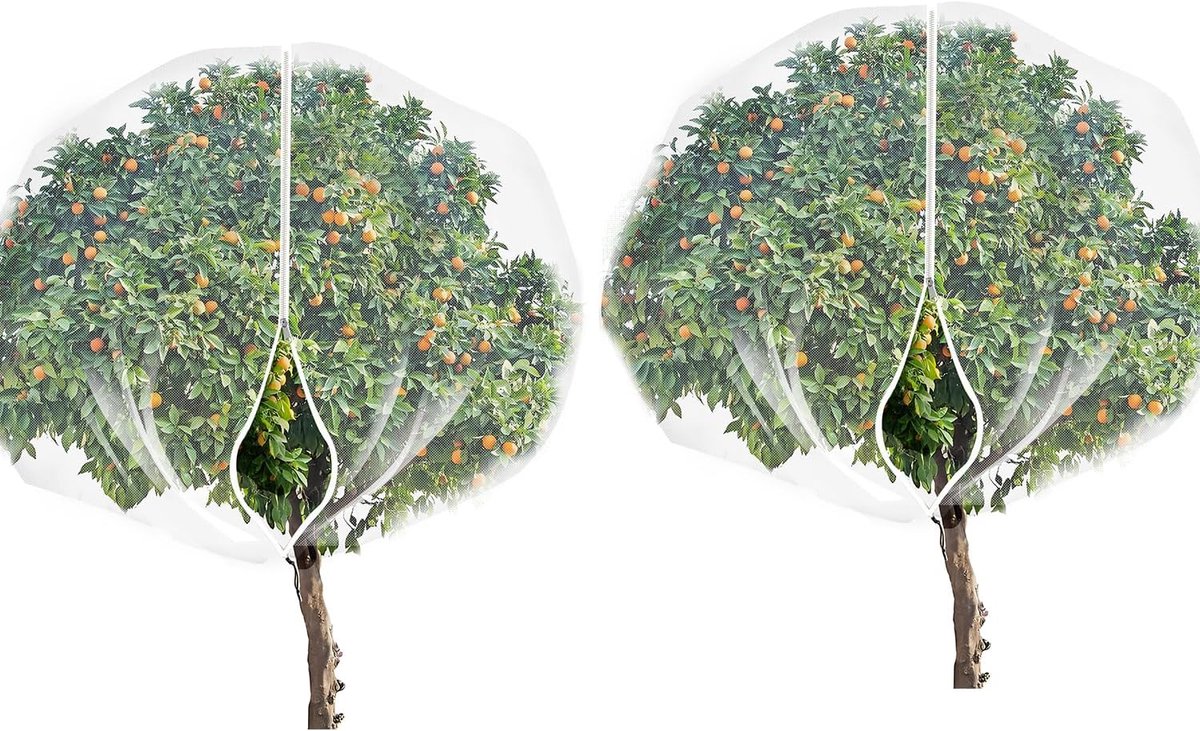 Groot fruitboomnet - 2 stuks - Insecten- en vogelbarrière ter - Fruitboomnet hoes met rits en trekkoord - 300 x 300 cm ultrafijn gaas - Bescherming van planten, peer, perzik, appelboom, struik - Wit