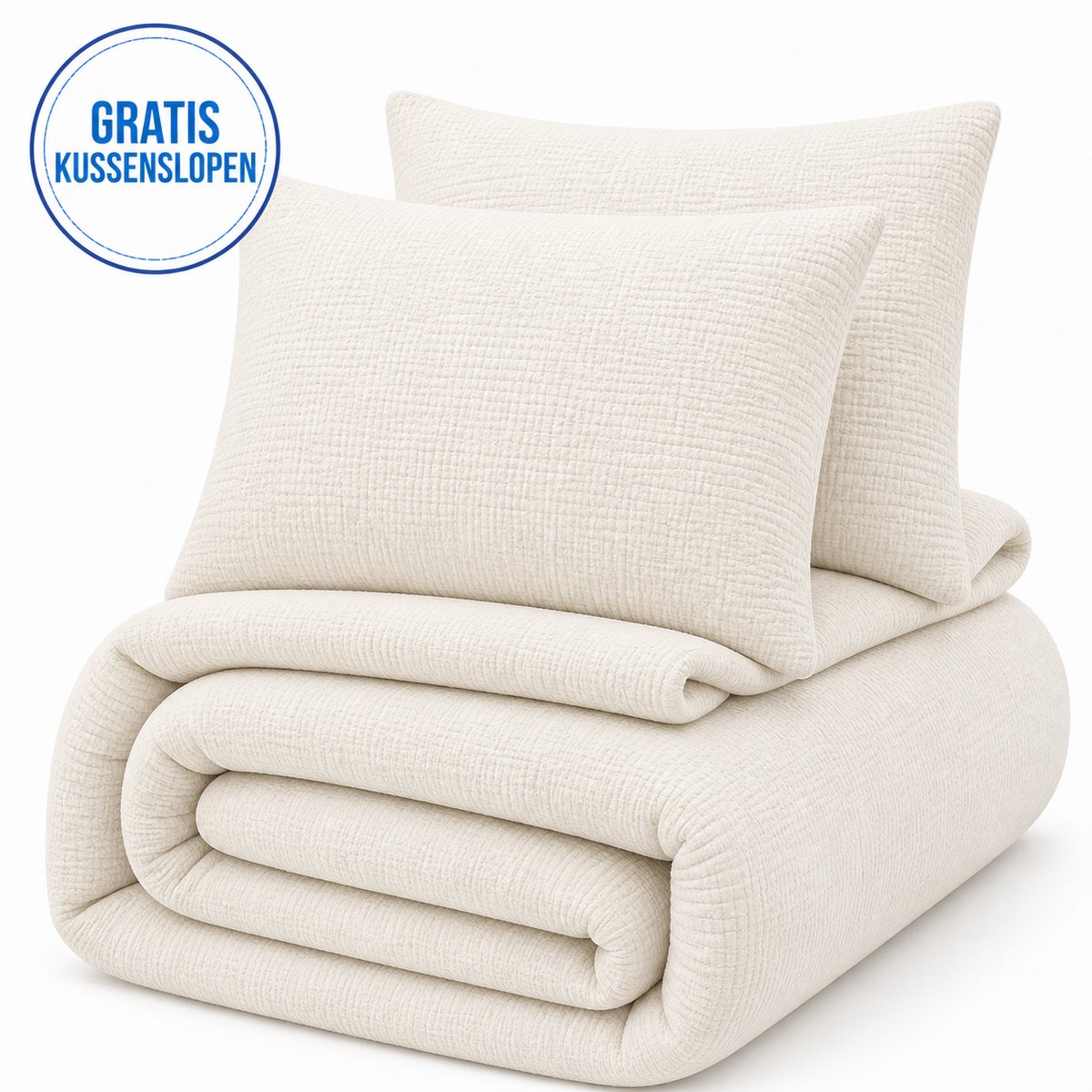 Decoware Dekbed Zonder Overtrek 200x200 cm – Mousseline Off White – Hoesloos Dekbed Wasbaar - Incl. Kussenslopen - All Season - Tweepersoons