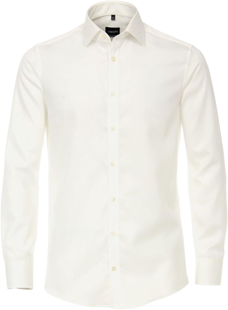 VENTI modern fit overhemd - mouwlengte 7 - twill - beige - Strijkvrij - Boordmaat: 39