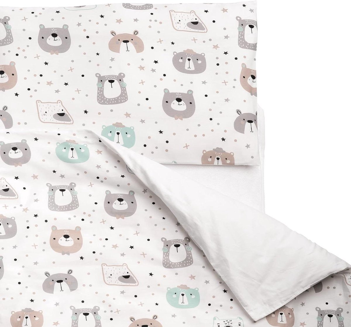 Beddengoedset Kinderbed - Dekbedovertrek Kussensloop - Zachte Dromen - 100% Zacht Katoen - 80x80 cm - Cute Bears